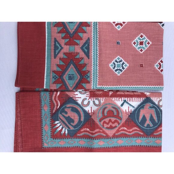 2 VTG Aztec Southwestern Bandana Handkerchief Native American Rockabilly Red - Picture 2 of 16